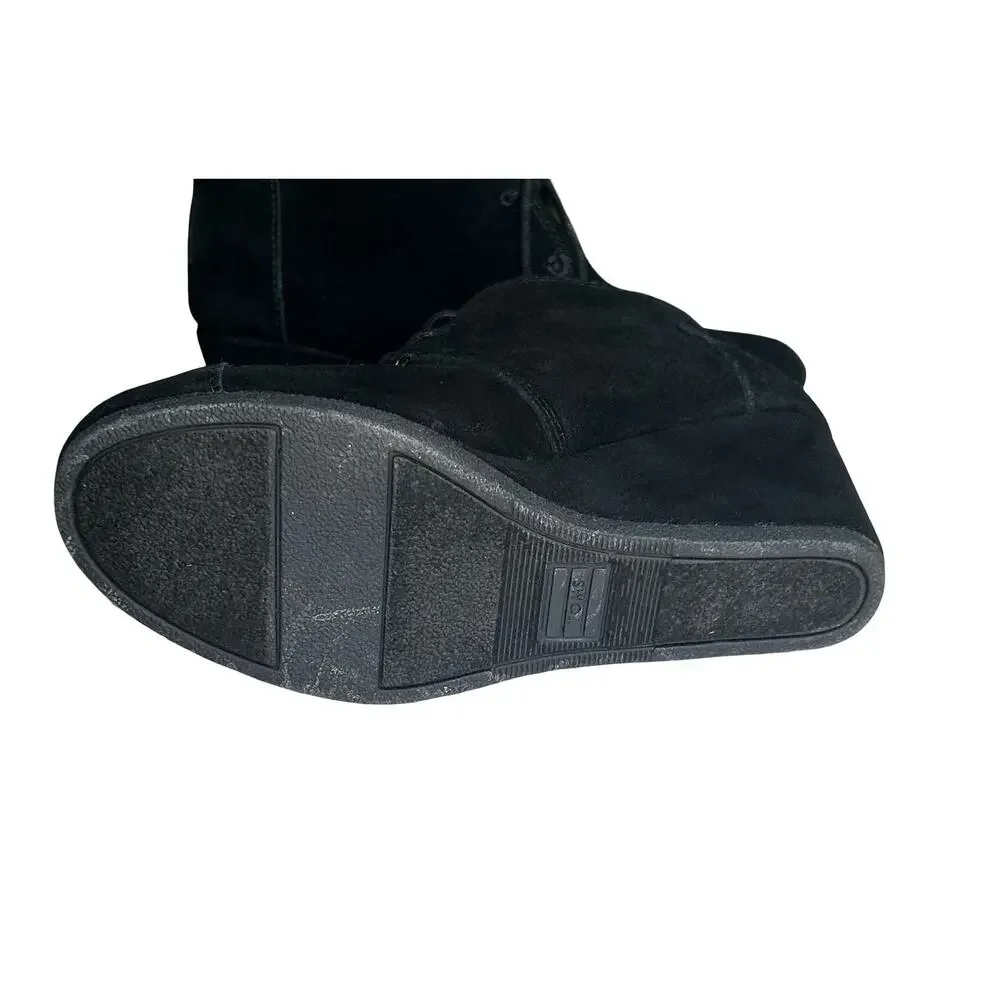 TOMS Girls Kids Desert Wedge Bootie Black Suede 6 Big Kid Youth NWOT
